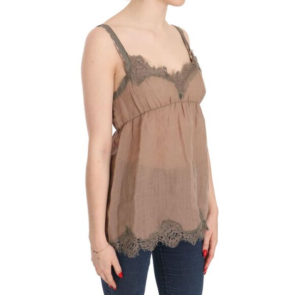 PINK MEMORIES Lace Trim Cami Top Sleeveless VNeck Women Brown Tops & T-Shirts - Picture 2 of 5